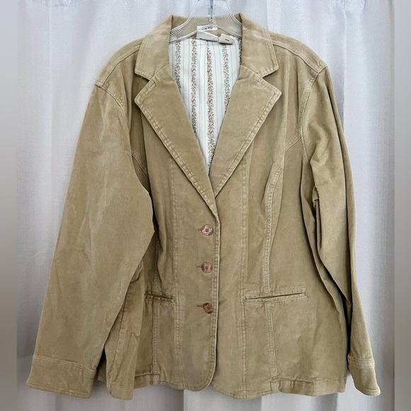 St. John’s Bay Woman Tan Corduroy Blazer Jacket 2X Stretch - Picture 1 of 6